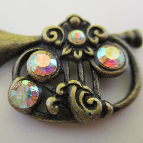 2002 Roman Inc. AB Rhinestone Trumpet Brooch Roman Inc Seasons Greetings Holiday - Picture 8 of 12